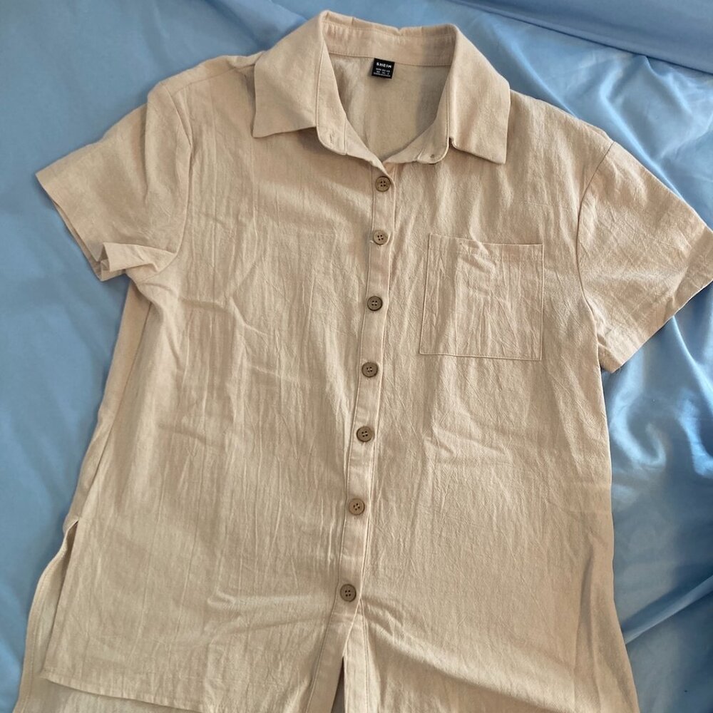 SHEIN LUNE Solid Button Front Shirt Without Tube Top